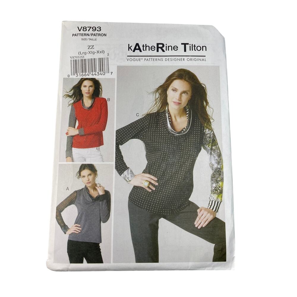 Vogue V8793 Katherine Tilton Top Sewing Pattern L-XXL UC FF OOP Boho Art Wear
